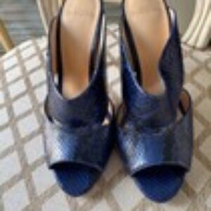 Alexander Berman Slip In Mules Blue 4 Inch Heel Snakeskin Size 7